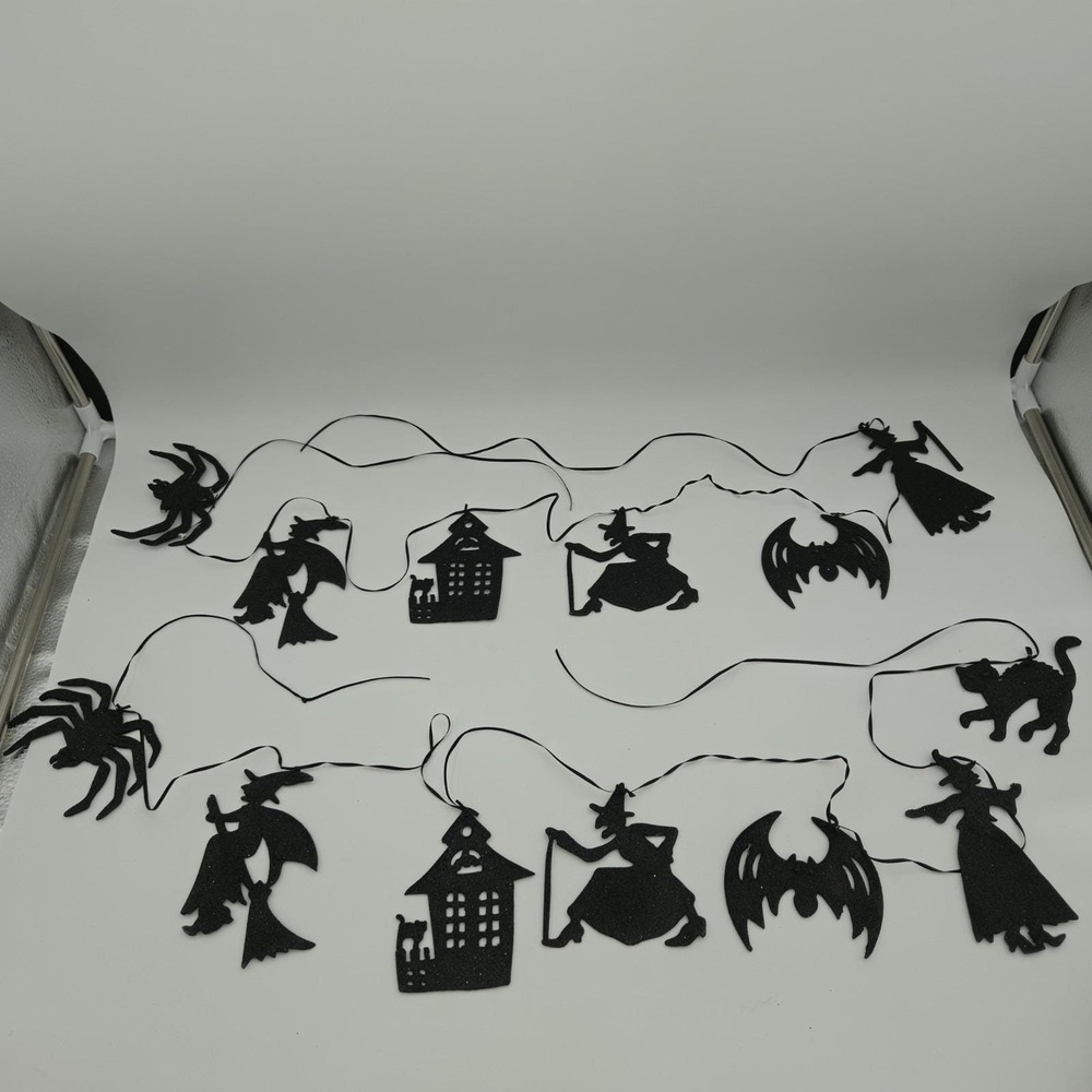 Vintage Bethany Lowe Halloween Silhouette Witch, Bat, Spider Garland 80" Long